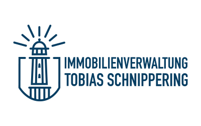 Das Logo zeigt einen Leuchtturm in einer Schildkontur und rechts davon den Text „IMMOBILIENVERWALTUNG TOBIAS SCHNIPPERING“ in Großbuchstaben.