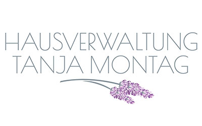 Das Logo zeigt den Text „Hausverwaltung Tanja Montag“ über einer Abbildung eines Lavendelzweiges.